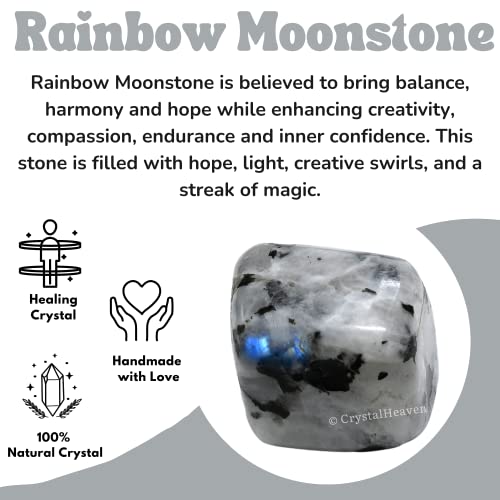 Image of Certified Rainbow Moonstone Crystal Healing Tumbled Stone, Natural Polished Crystals for DIY Crafts, Manifestation, Meditation, Pooja Feng Shui and Reiki Healing (30 Grams)