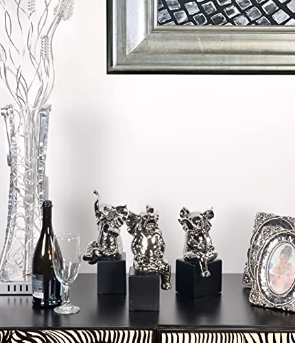 Set de 3 Estatuas de Elefantes de Cerámica con Acabado Cromado Plateado miniatura 2