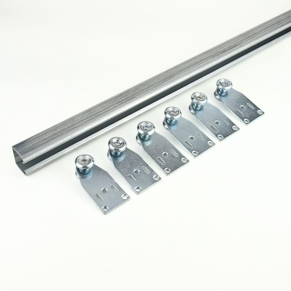 TENDAGGIMANIA Schiebetür Komplettset verzinktes Eisen 200cm 5 Rollen 35kg Tragkraft anpassbar