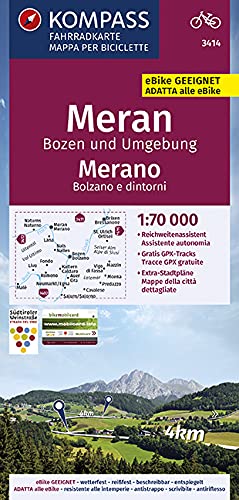 KOMPASS Fahrradkarte Meran, Bozen und Umgebung, Merano, Bolzano e dintorni 1:70.000, FK 3414: für Freizeit-Radler / Kilometer-Sammler und ... keine Sehenswürdigkeit verpassen