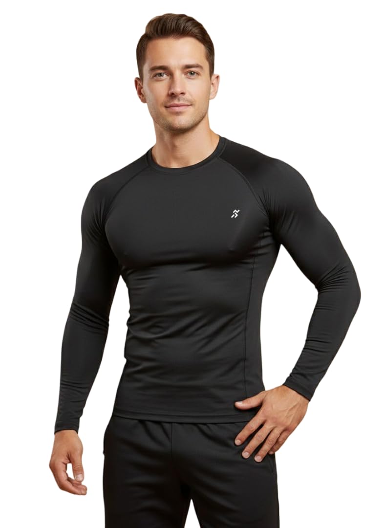 Men’s Black Full Sleeve Compression T-Shirt Athletic Base Layer Tights for Fitness Training Gym Running Moisture-Wicking Stretch-picture-30