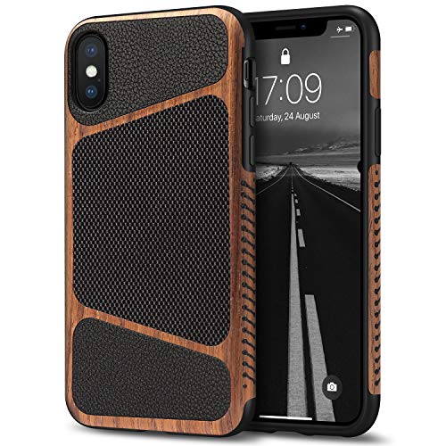 Protection iPhone Xs Max anti-glisse Tasikar - Housse ergonomique en tissu nylon et bois