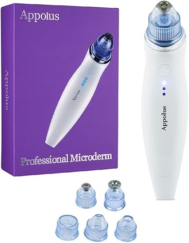 Máquina de microdermoabrasión Appolus Premium Diamond Microdermobrasion para una piel brillante impecable, 2 puntas de diamante, 5 cabezales,