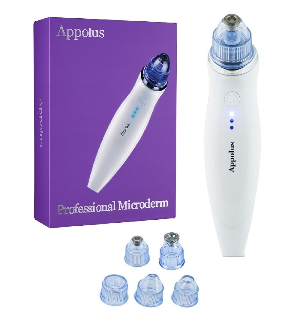 Microdermabrasion Machine - Premium Diamond Microdermabrasion Device for Flawless Glowing Skin - 2 Diamond Tips - 5 Heads - Blackhead Blemishes Remover-Pore Lines Wrinkles Sagging Minimizer