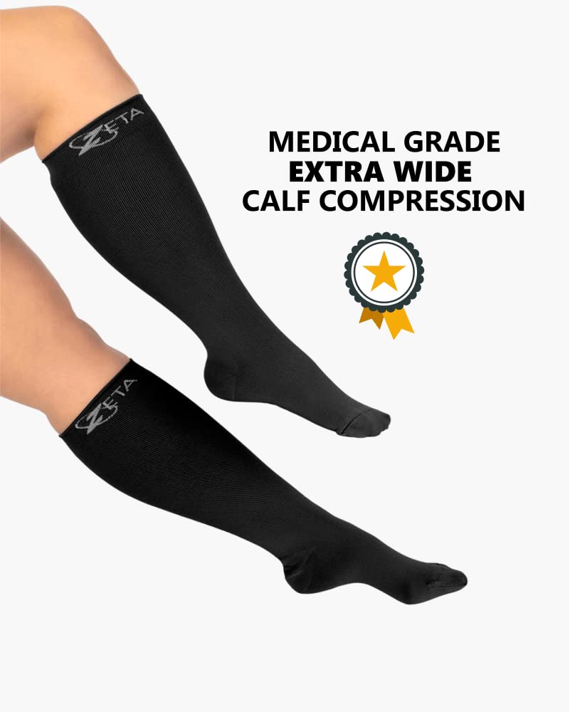 Zeta Wear Calcetines de Compresión Pantorrilla Ancha Tallas Grandes Mujer y Hombre, Medias de Compresión 15-19 mmHg, Hasta la Rodilla, XXL-6XL