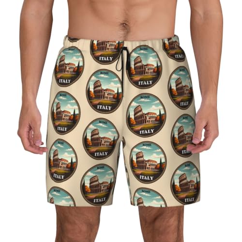 FHIZOAL Rom Italy Landmark Herren-Badeshorts, Sommer, Strandhose mit Taschen, lässig, Surfen, Wandern, Hawaii, Schwarz , XL