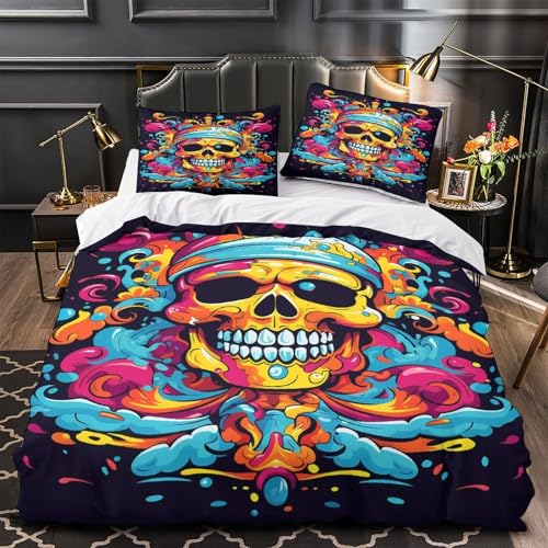Parure de lit 140x200cm motif crâne 3D microfibre pour garçon