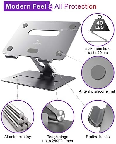 brocoon Laptop Stand, Adjustable Laptop MacBook Stand for Desk, Ergonomic Aluminum Computer Stand with Heat-Vent, Laptop Riser Compatible for 10-17" Laptops (Space Gray)