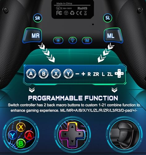 Svetaecho Wireless Switch Controller for Nintendo Switch Controller/Lite/OLED, LED Wired PC Game Joysticks - Wireless iOS/Android Remote, RGB Game Accessories Interactive Gaming Figures
