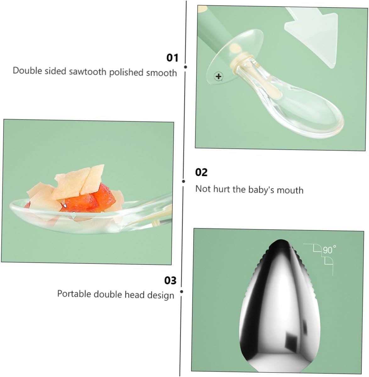 Silicone Supplementary Food Spoon for Food-grade Safe Dual-head Fruit Puree Scraper Lightweight Practical Tableware Accessory Style Portable for Feeding