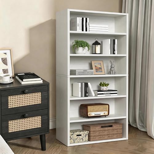 Image of HealSmart 6 Tier Bookcase, Industrial 6 Book Shelf, 9.2 inch D x 23.8 inch W x 63 inch H Tall Open Cube Storage Organizer for Home Office, Living Room, Bedroom and Dinning Room, White