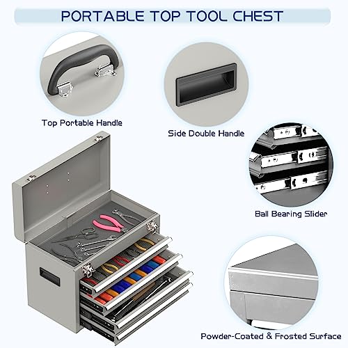 5-Drawers Rolling Tool Chest Tool Box With Wheels, 2-In-1 Detachable Tool Storage With Large Cabinet And Sliding Drawers, Removable Tool Box Organizer With Lockable For Garage, Workstation (Grey) #TOP3
