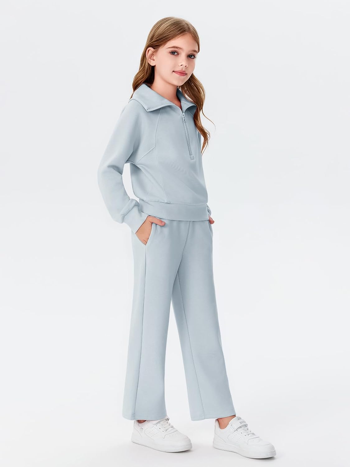 Haloumoning Girls 2 Piece Outfits Sweatsuit Half Zip Long Sleeve Sweatshirts Sweatpants Tracksuit Sets 5-14 years - Image 5