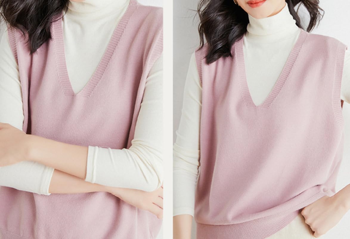 Pull sans manches pour femme, pull en laine mélangée pour femme, décontracté, couleur unie, col en V, débardeur tricoté doux