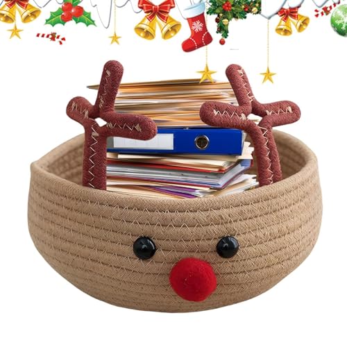 Cesta de reno – Cesta de almacenamiento de cuerda de algodón de reno Suministros para fiesta de Navidad | Organizador decorativo del almacenamiento de la cesta del día festivo de la fiesta de
