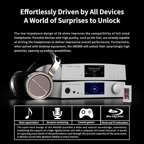 Image of Aune AR5000 with Carrying Case, Full-Size Open-Back Headphones with MLD Driver, Dynamic Driver, Detachable Cable, Over-Ear HiFi Hi-Res Audiophile Headphones for HiFi System, Home Audio, DAP