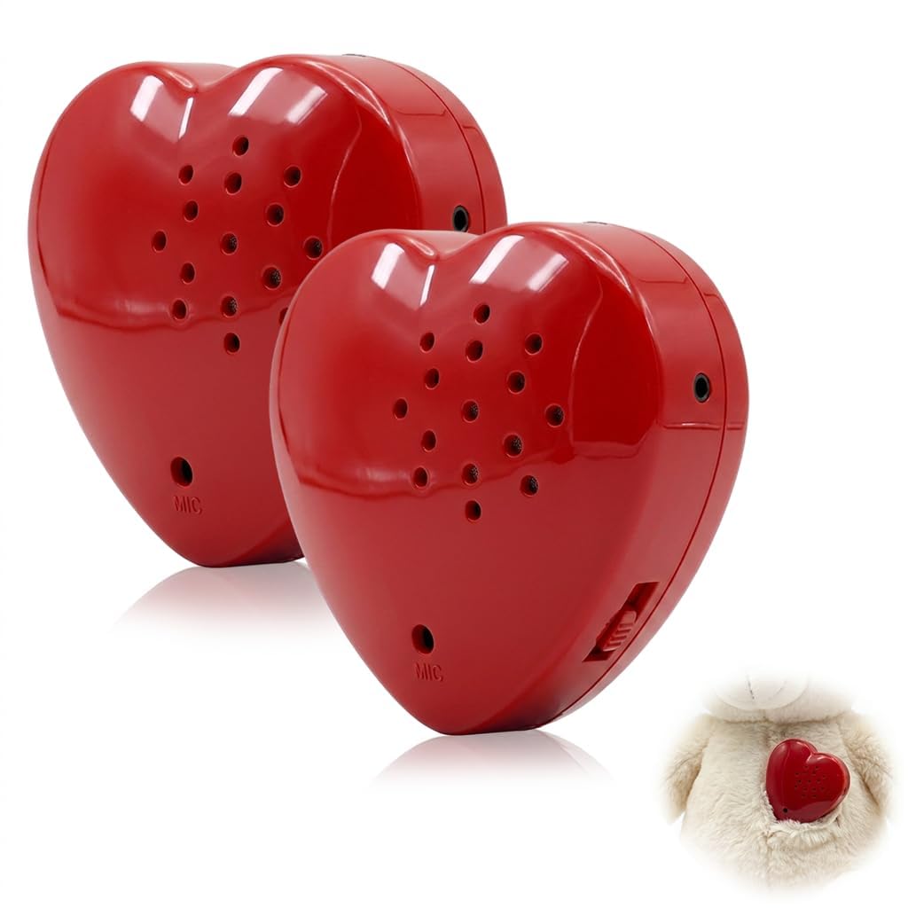 2PCS 30 Second Mini Voice Recorder for Teddy Bear Heart Shaped Talking Tins Recordable Sound Box with Custom Message Button for Stuffed Animals Plush Toys Baby Doll Pillow DIY Personalized Voice Gift