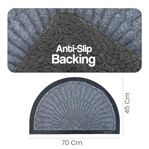 Image of Yellow Weaves Semi Circle Door Mat for Home Entrance, Half Moon Outdoor Rubber Mat - Non-Slip, Anti Skid Half Circle Foot Mat, Dirt Trapper, Heavy-Duty, Waterproof Main Doormat, 45x70 cm | Grey