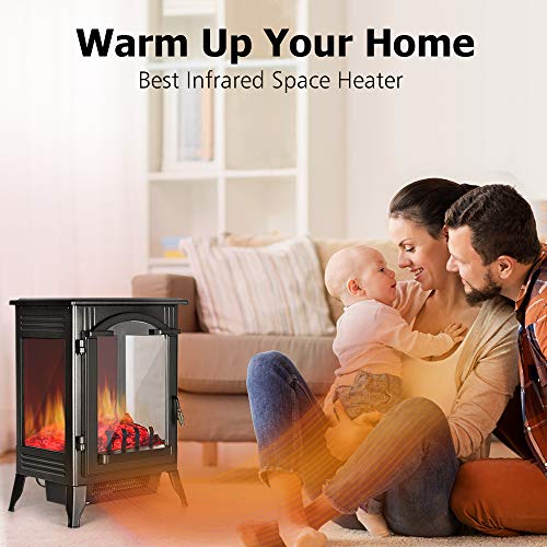 TRUSTECH Electric Fireplace Heater - 1500W / 750W Infrared Fireplace Heaters for Indoor Use Electric with 3D Flame Effect, Adjustable Flame Brightness, Large Size Room Fireplace Space Heater Stove