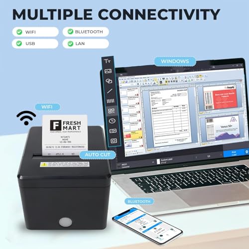 Image of POS Lite Billing Machine with Printer | SHREYANS KP307 80mm Thermal Billing Printer Auto Cutter, USB, Bluetooth, WiFi & Ethernet | Billing Machine for Small Business, Retail Shop & Restaurant