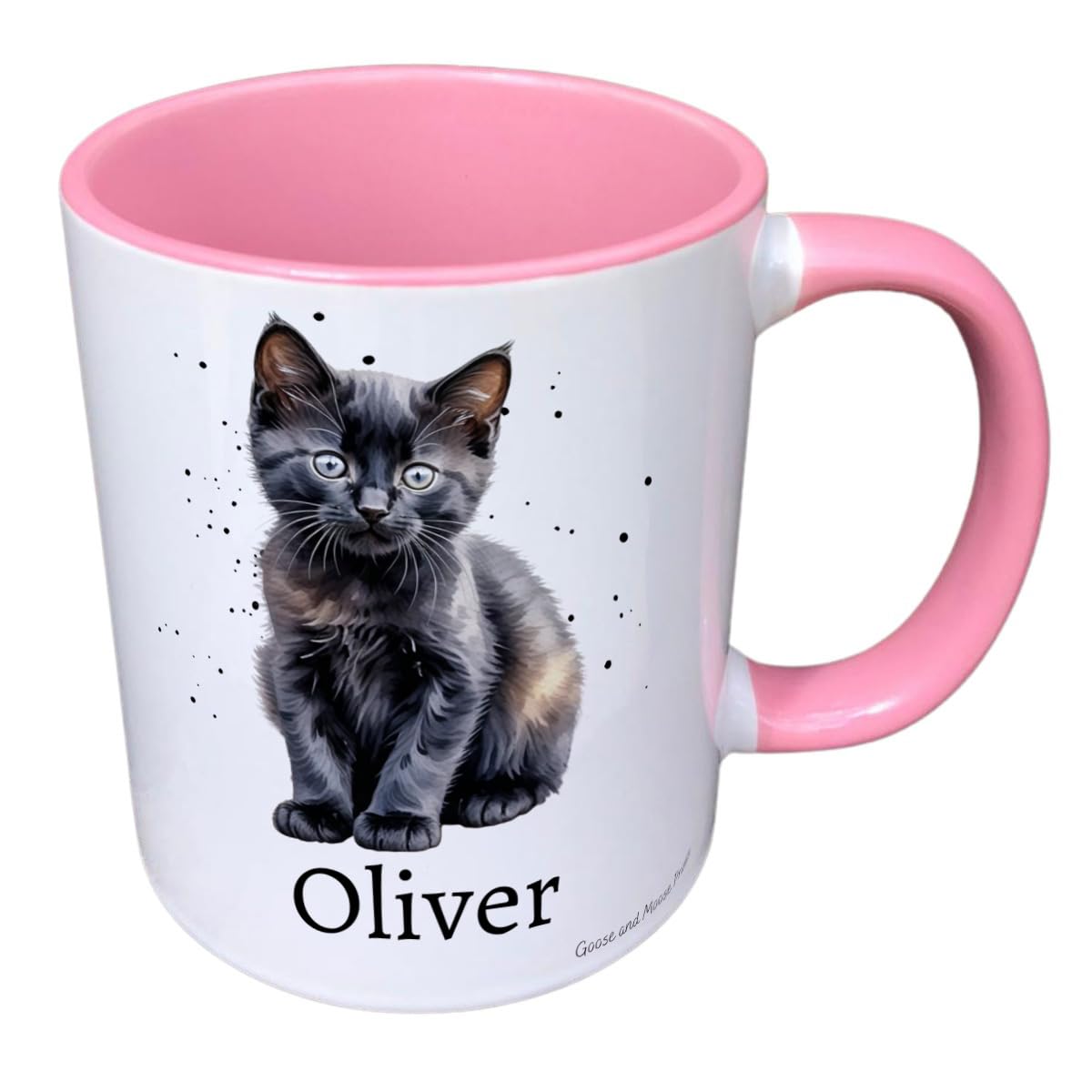 Personalised Black Cat Mug Gift - Present for Cat Lovers - Gifts for Kitten Owners - Personalised Feline Mug - Country Style Mug (Pink)