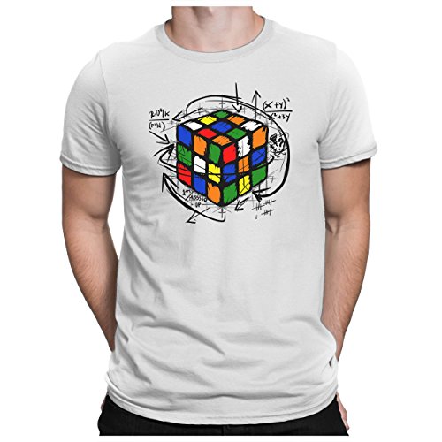 PAPAYANA - Rubik-Cube - Men's Fun T-Shirt - Printed Tee - Cutton - Regular Fit - XL - White