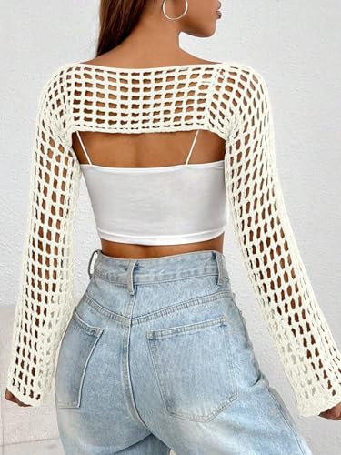 Womens Crochet Shrug Y2K Hollow Out Bolero Shrug Cropped Knit Sweater Top Beach Cover Ups2
