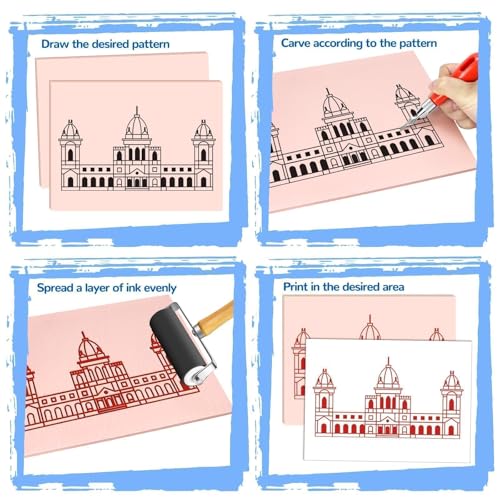 Image of 6 Pack Stamp Making Kit with Carving Tools, 4Pcs Linoleum Blocks