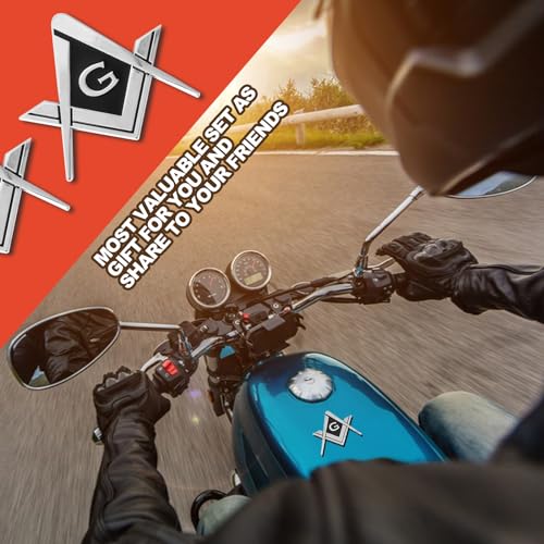 Image of 2 pcs Freemason Square and Compass Metal Decal Auto Emblem, 2.75 inch Chrome Plated Premium Auto Truck Motorcycle Decal Gift Decoration Accessories