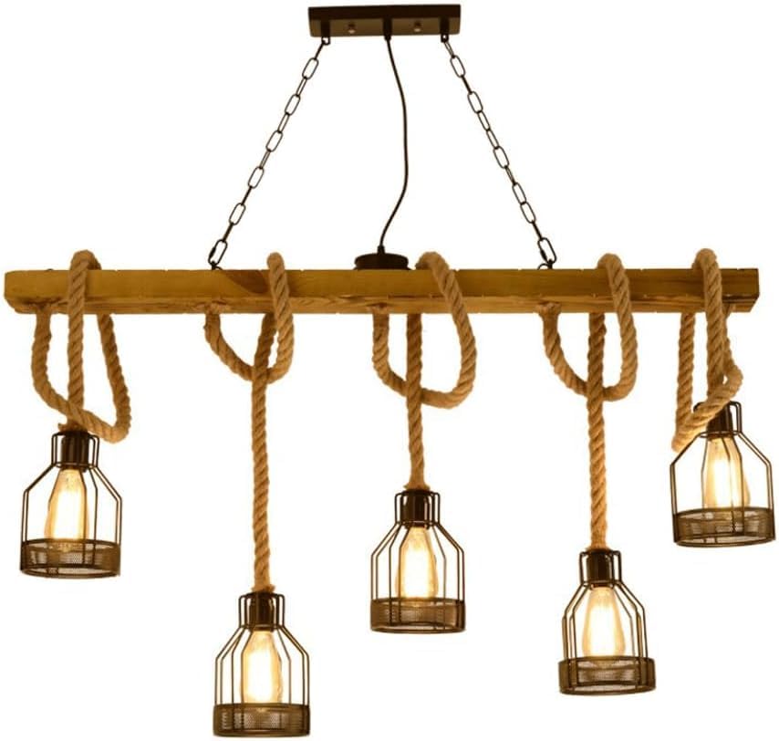 Chandelier linéaire rustique à 5 lumières en bois suspendu pour îlot de cuisine CFWSHJ