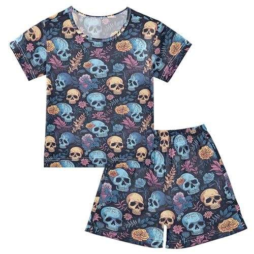 Sugar Skull Skeleton Gothic Flowers Pajama Set Pajamas Sleepwear Nightwear Loungewear Clothes Set B04030053