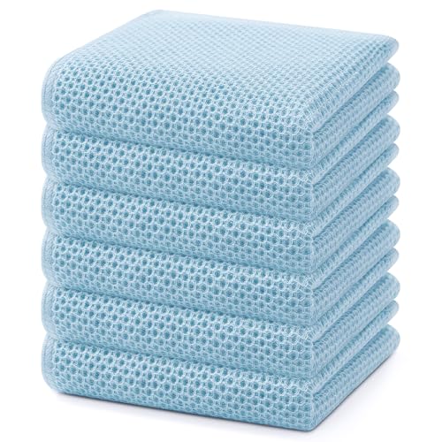 Image of Homaxy 100% Cotton Waffle Weave Kitchen Dish Towels, Ultra Soft Absorbent Quick Drying Cleaning Towel, 13 x 28 Inches, 6-Pack, Sky Blue