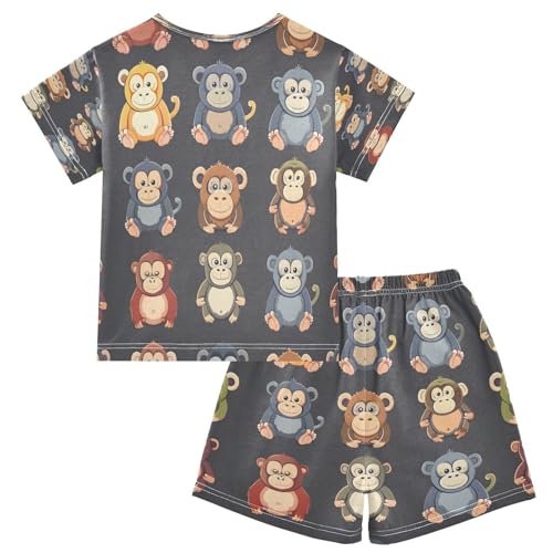 senya Short Sleeve Pajamas Sets Summer Cotton Sleepwear Yellow Red Monkey2