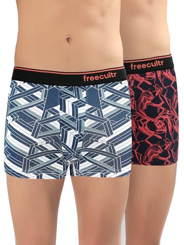 Image of Freecultr Men's Tipline Cotton Trunk Stretch Printed Trunks with Stylish Waistband | Breathable Innerwear for All-Day Comfort