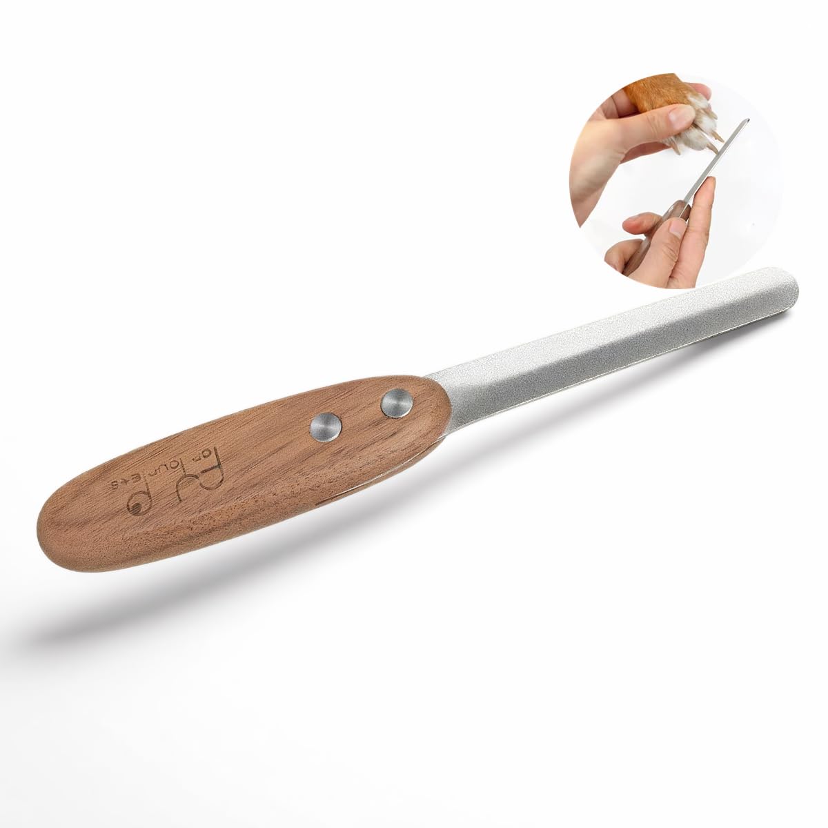 Dog Nail File - Diamond Coated Metal Nail File for Dogs and Cats, Ergonomic Walnut Handle, Smooth and Shape All Toenail Types, Remove Burs for Indoor & Outdoor Pets