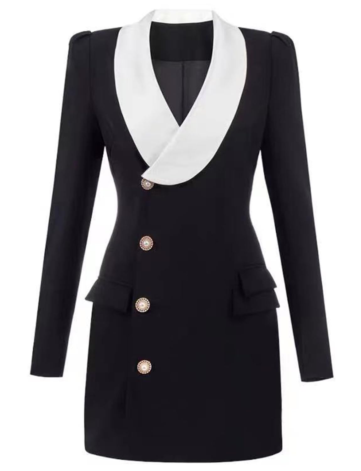Womens Formal Blazer Shawl Lapel Single Breasted Button Suit Jacket Dress