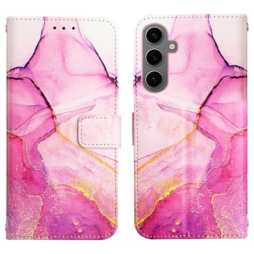 Image of ClickCase for Samsung Galaxy M35 5G Marble Series Faux Leather Back Case Card Holder Wallet with Magnetic Closure Flip Cover for Samsung Galaxy M35 5G (Pink)