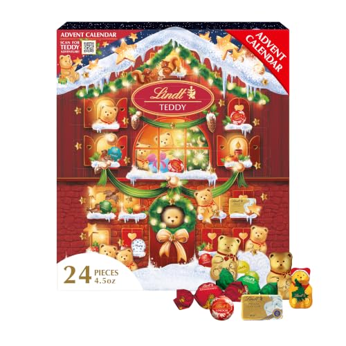 Lindt TEDDY Assorted Chocolate Candy Christmas Advent Calendar, 4.5 oz. Box