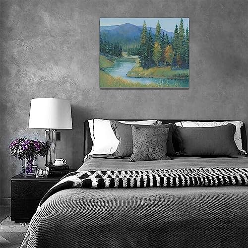 Reoqeosy LGC8JYVY2BSRU9C River Forests Nature Scenery Pictures Wall Art Tree Mountain Wall Decor River Landscape Canvas Painting Framed Artwork thumb #5