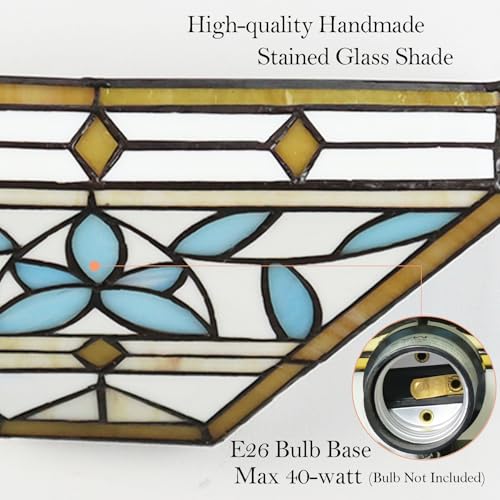 Image of Tiffany Wall Sconces with Stained Glass Shade Wall Light Fixtures 12-Inch Vintage Mission Style Blue Branch Sconce Lighting for Hallway Stiarway Bedroom Living Room