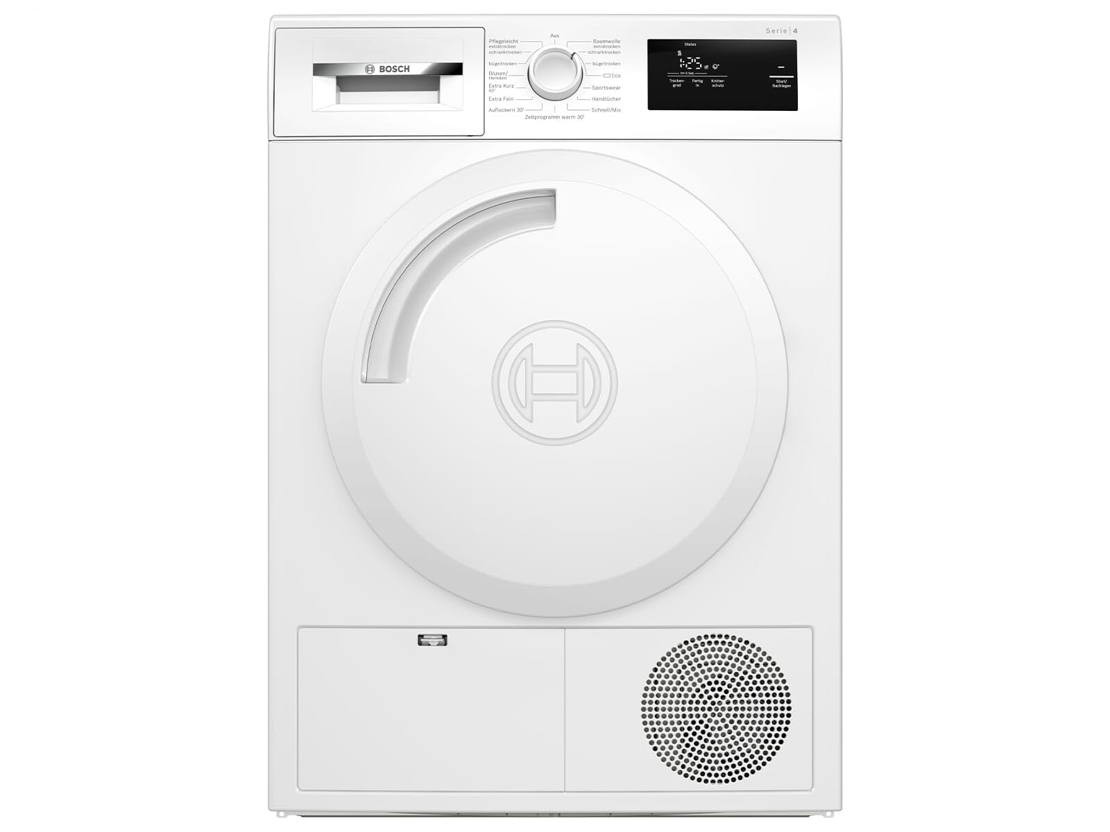 Bosch Secador de Bomba de Calor para 7 kg de Ropa, Serie 4, A+, 243 kWh/año, Auto Dry, Sistema de Secado Sensible, refrigerante ecológico, Blanco, WTH83003