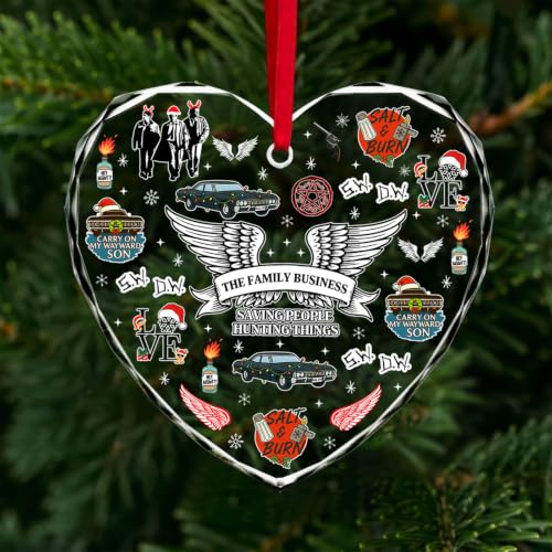 34HD Glass Heart Ornament 2025 – The Family Business Supernatural Inspired Decoration, Fan Gift for Hunters & Collectors