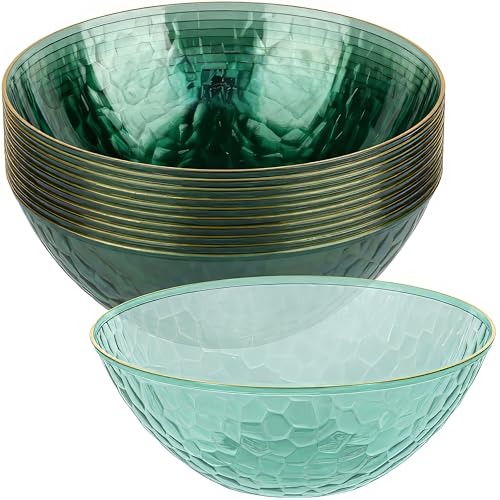 BLUESKY Stunning Green Transparent Hammered Bowls with Gold Rim - 12 oz. (Set of 10) - Elegant & Sophisticated Design - Ideal for Special Occasions & Home Entertaining