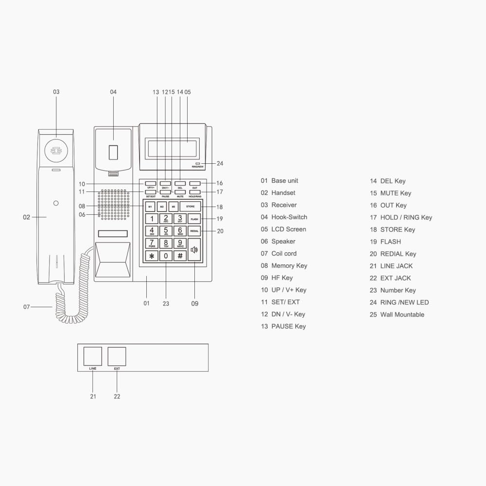 Supporto fisso da parete per telefono fisso con cavo, funzione vivavoce, quadrante rapido, controllo del volume, retroilluminazione LCD a 16 cifre, per hotel, ufficio, casa e lavoro