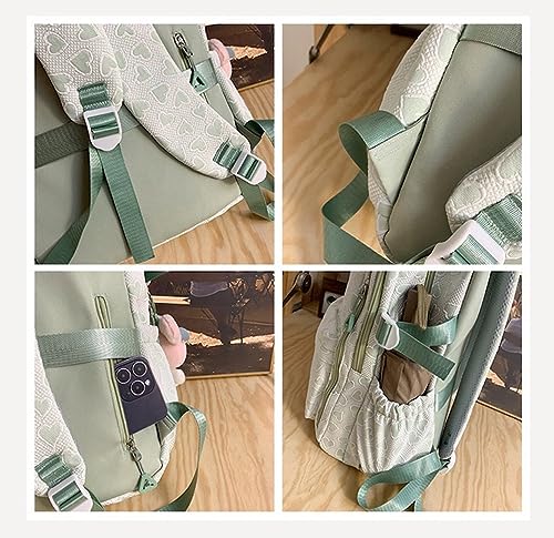 JHTPSLR Preppy Backpack with Plushies Cute Love Hearts Aesthetic Backpack Double Zipper Large Book Bags Waterproof Laptop Backpack (Blue)3