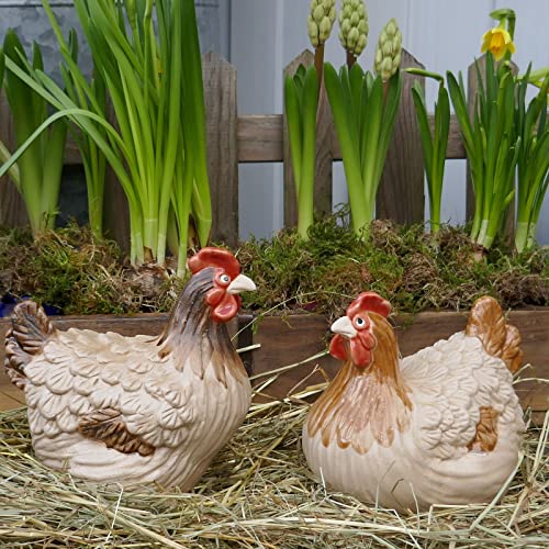Deko Huhn - Hühner aus Keramik braun 2 Modelle für den Garten Cover