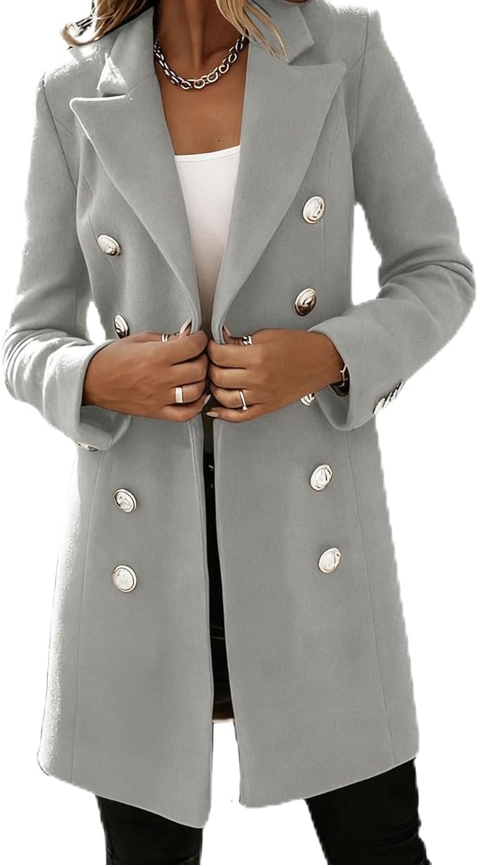 Womens Lapel Collar Long Coats Open Front Long Sleeve Wool Blend Overcoat Winter Double Breasted Blazer Sweaters