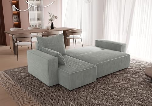 4ALL HOME Ecksofa mit Schlaffunktion Tobi 246x145 cm - Couch - Sofa mit Bettkasten - Eckcouch - L-Form - Schlaffsofa - Schlafsofa mit Bettkasten - Universal (Cord Poso 55 Grau)