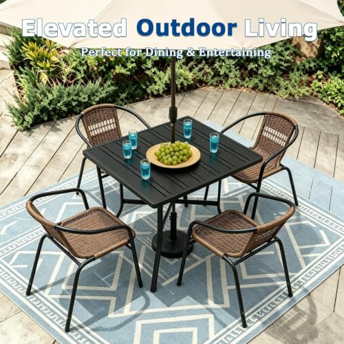 Image of 4 Stackable Wicker Patio Chairs, Weather-Resistant Outdoor Seating, Ideal for Balcony Porch Lawn & Small Patio Furniture Set Decor, Brown