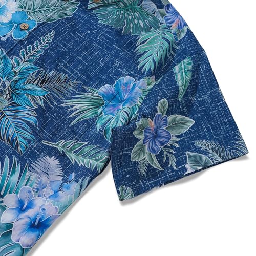 Men's Hawaiian Shirt 100 Cotton Tranquil Blue Blossoms Green Short-Sleeve Aloha Summer Beach Button-Down Shirts4